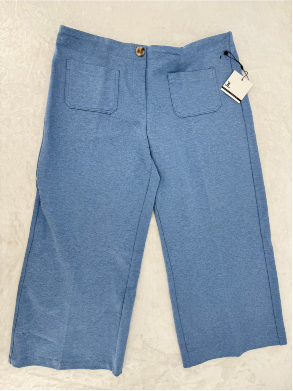 Jules & Leopold Blue Beige Wide Leg Cropped Pants Pull On Cottage Preppy Large